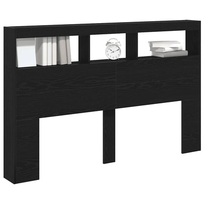 Black Oak Headboard Cabinet with LED Lights, 160x17x102 cm