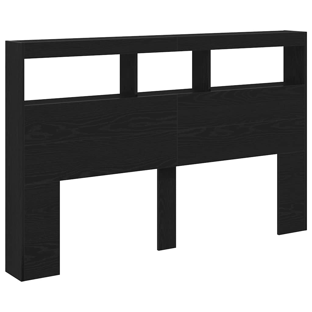 Black Oak Headboard Cabinet with LED Lights, 160x17x102 cm