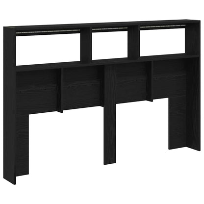 Black Oak Headboard Cabinet with LED Lights, 160x17x102 cm