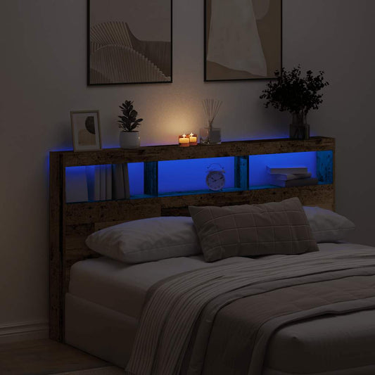 Rustic Oak LED Headboard Cabinet 180x17x102 cm - Stylish Storage