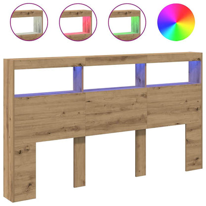 Artisan Oak LED Headboard Cabinet - 180x17x102 cm, Stylish Storage