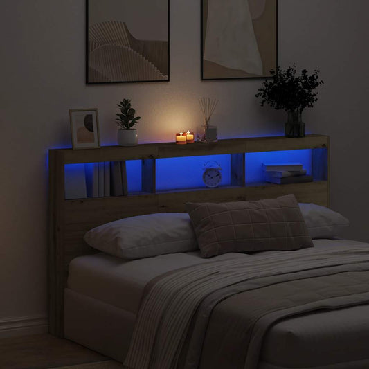 Artisan Oak LED Headboard Cabinet - 180x17x102 cm, Stylish Storage