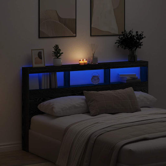 LED Black Oak Headboard Cabinet 180x17x102 cm - Modern Design