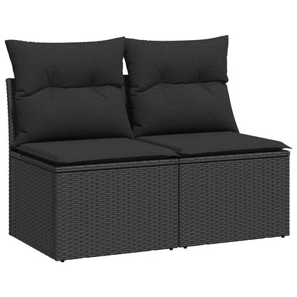 2 Piece Garden Sofa Set with Cushions Black Poly Rattan Acacia
