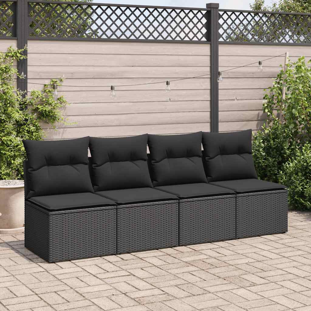 2 Piece Garden Sofa Set with Cushions Black Poly Rattan Acacia