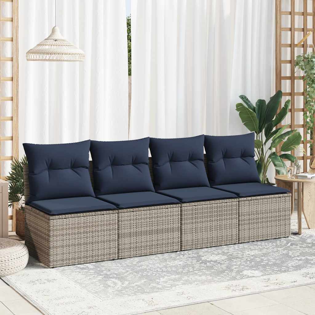 2 Piece Garden Sofa Set with Cushions Grey Poly Rattan Acacia
