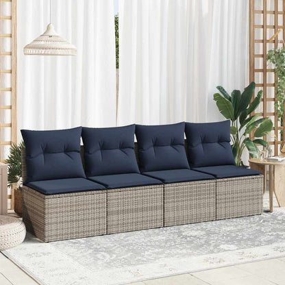 2 Piece Garden Sofa Set with Cushions Grey Poly Rattan Acacia