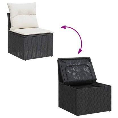 2 Piece Garden Sofa Set with Cushions Black Poly Rattan Acacia