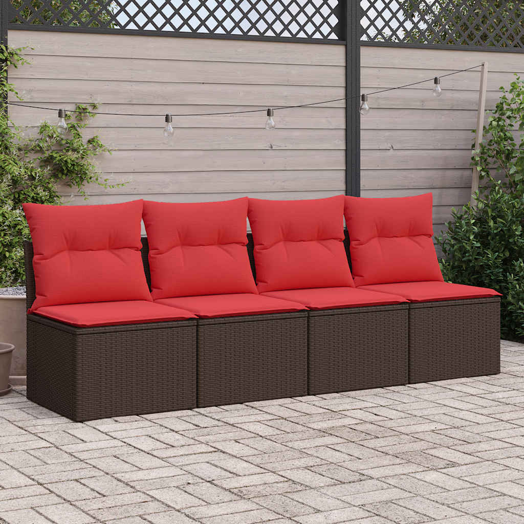 2 Piece Garden Sofa Set with Cushions Brown Poly Rattan Acacia