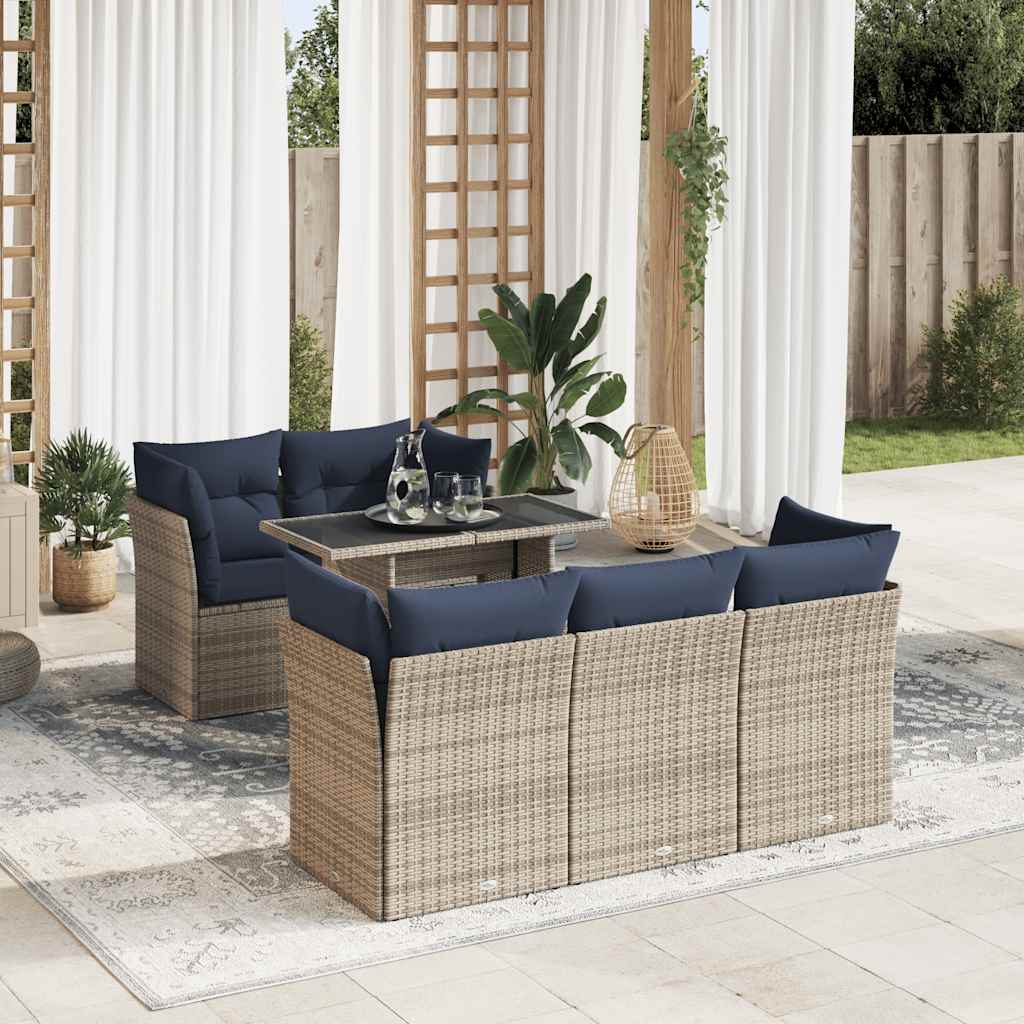 6 Piece Garden Sofa Set with Cushions Grey Poly Rattan Acacia