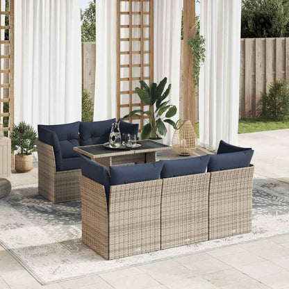 6 Piece Garden Sofa Set with Cushions Grey Poly Rattan Acacia