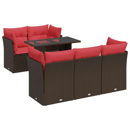 6 Piece Garden Sofa Set with Cushions Brown Poly Rattan Acacia
