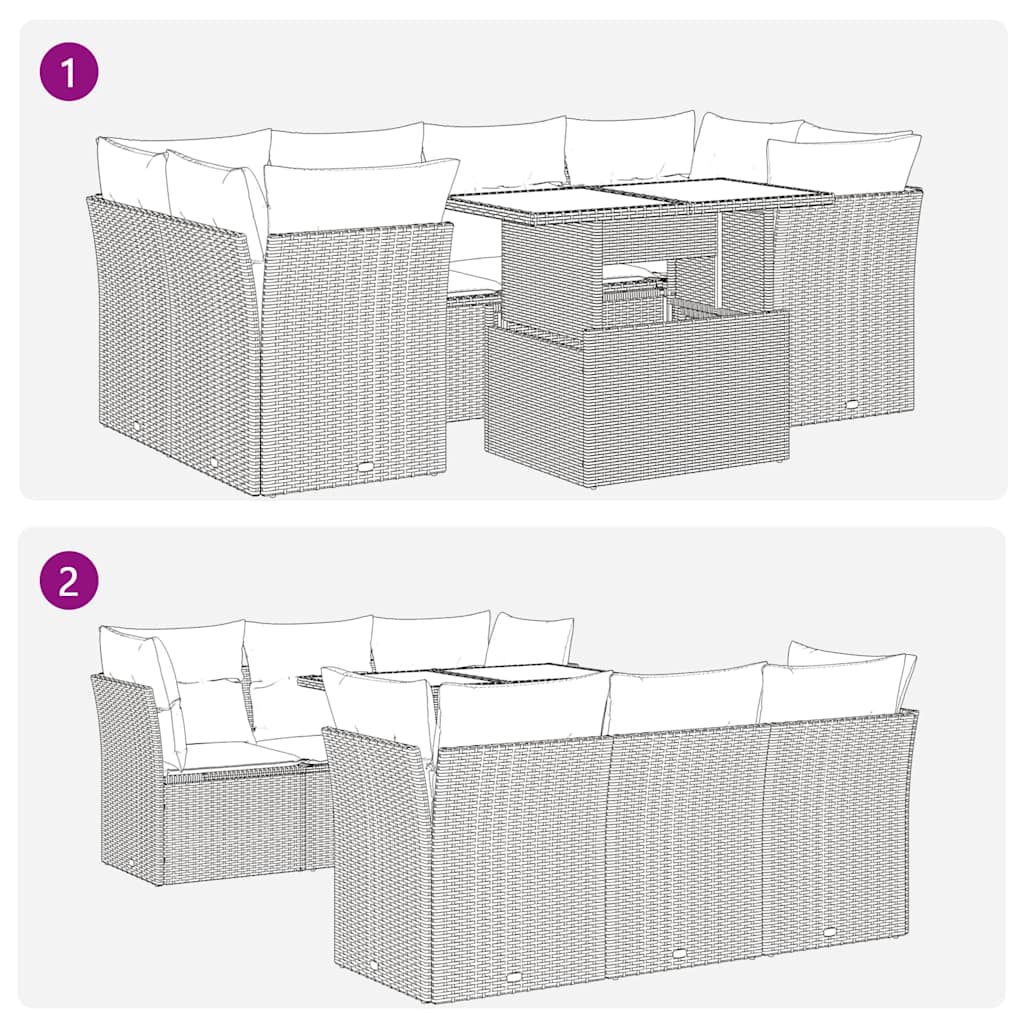 7 Piece Garden Sofa Set with Cushions Grey Poly Rattan Acacia
