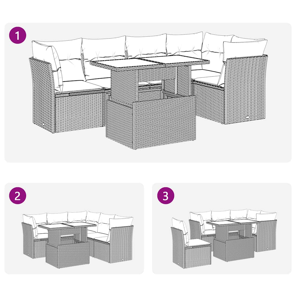 6 Piece Garden Sofa Set with Cushions Grey Poly Rattan Acacia