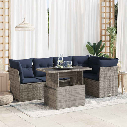 6 Piece Garden Sofa Set with Cushions Grey Poly Rattan Acacia