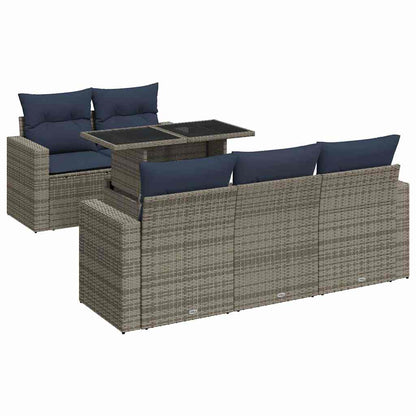 6 Piece Garden Sofa Set with Cushions Grey Poly Rattan Acacia