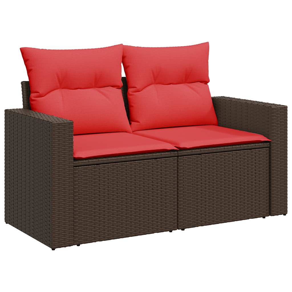 7 Piece Garden Sofa Set with Cushions Brown Poly Rattan Acacia