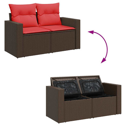 10 Piece Garden Sofa Set with Cushions Brown Poly Rattan Acacia