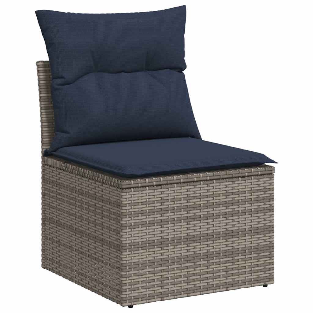 11 Piece Garden Sofa Set with Cushions Black Poly Rattan Acacia