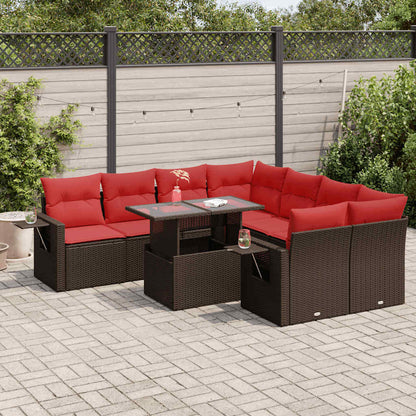 9 Piece Garden Sofa Set with Cushions Grey Poly Rattan Acacia