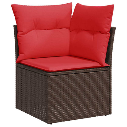 10 Piece Garden Sofa Set with Cushions Brown Poly Rattan Acacia