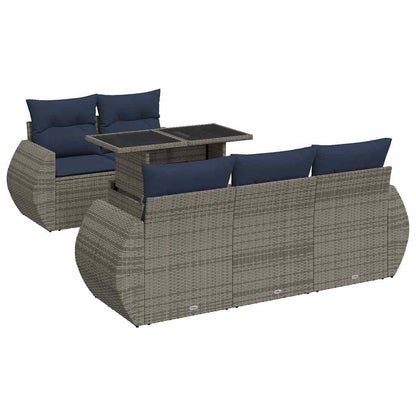 6 Piece Garden Sofa Set with Cushions Grey Poly Rattan Acacia