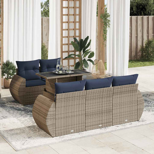 6 Piece Garden Sofa Set with Cushions Grey Poly Rattan Acacia