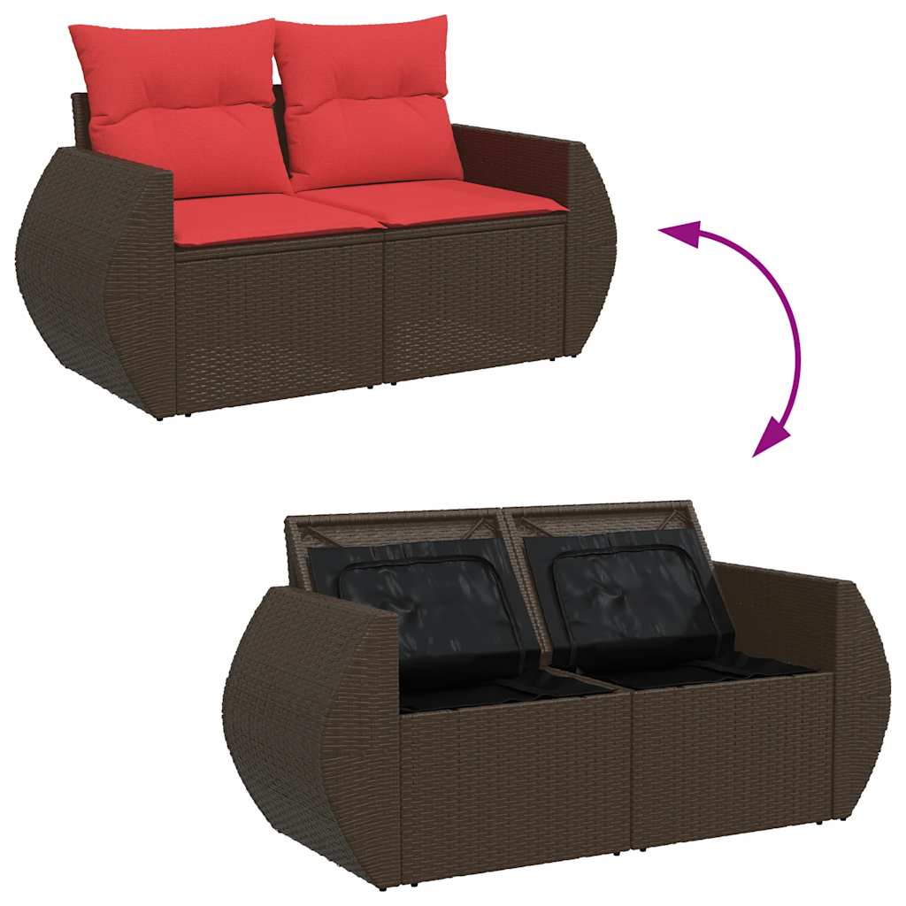 7 Piece Garden Sofa Set with Cushions Brown Poly Rattan Acacia