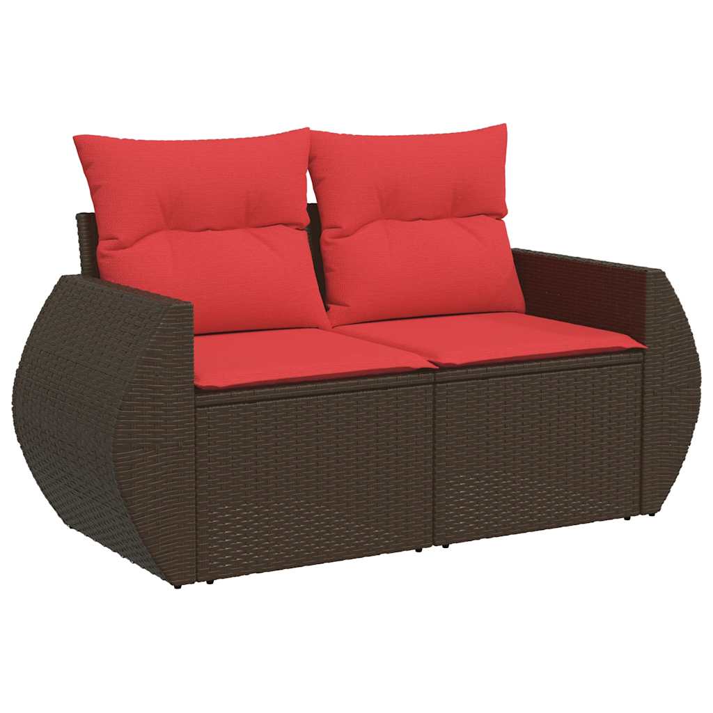 6 Piece Garden Sofa Set with Cushions Brown Poly Rattan Acacia