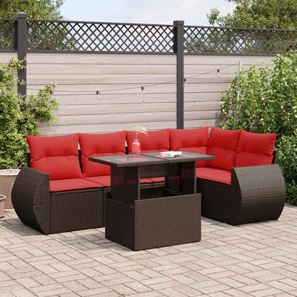6 Piece Garden Sofa Set with Cushions Brown Poly Rattan Acacia