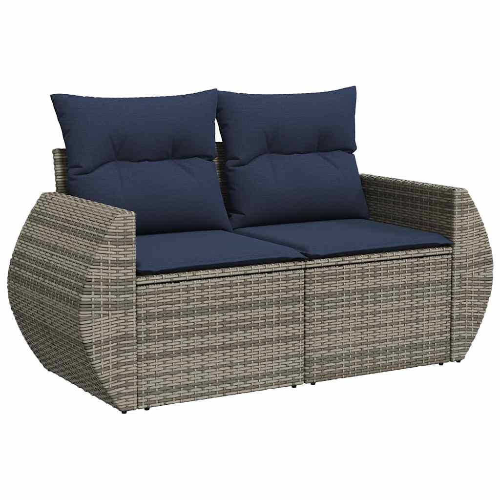 7 Piece Garden Sofa Set with Cushions Grey Poly Rattan Acacia