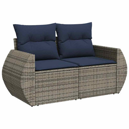7 Piece Garden Sofa Set with Cushions Grey Poly Rattan Acacia