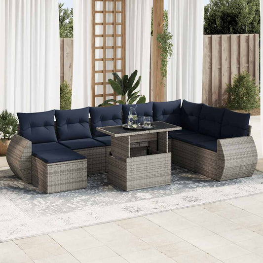 11 Piece Garden Sofa Set with Cushions Grey Poly Rattan Acacia