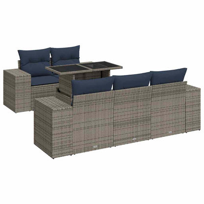 6 Piece Garden Sofa Set with Cushions Grey Poly Rattan Acacia