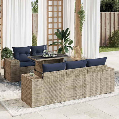 6 Piece Garden Sofa Set with Cushions Grey Poly Rattan Acacia