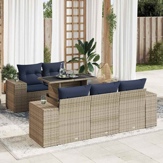 6 Piece Garden Sofa Set with Cushions Grey Poly Rattan Acacia