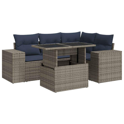 6 Piece Garden Sofa Set with Cushions Grey Poly Rattan Acacia