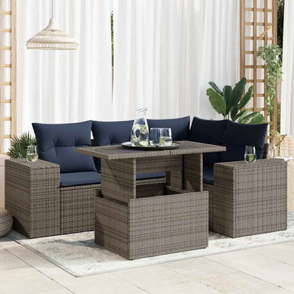 6 Piece Garden Sofa Set with Cushions Grey Poly Rattan Acacia