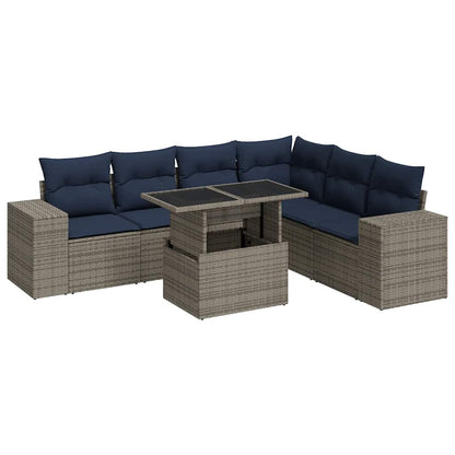 14 Piece Garden Sofa Set with Cushions Grey Poly Rattan Acacia