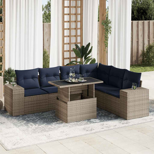 14 Piece Garden Sofa Set with Cushions Grey Poly Rattan Acacia