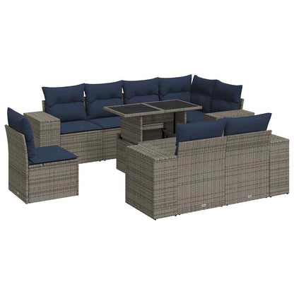 16 Piece Garden Sofa Set with Cushions Grey Poly Rattan Acacia