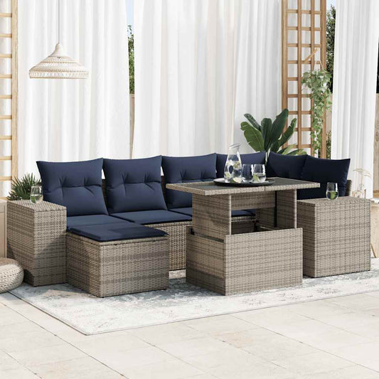 9 Piece Garden Sofa Set with Cushions Grey Poly Rattan Acacia