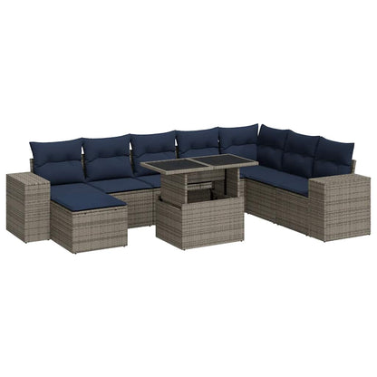 11 Piece Garden Sofa Set with Cushions Grey Poly Rattan Acacia
