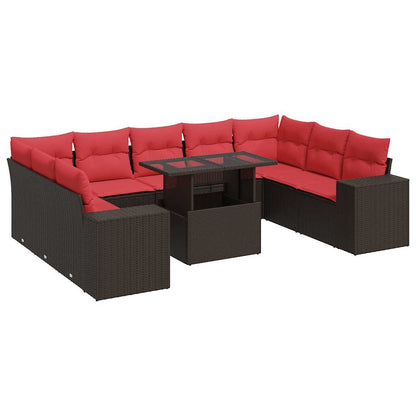 15 Piece Garden Sofa Set with Cushions Brown Poly Rattan Acacia