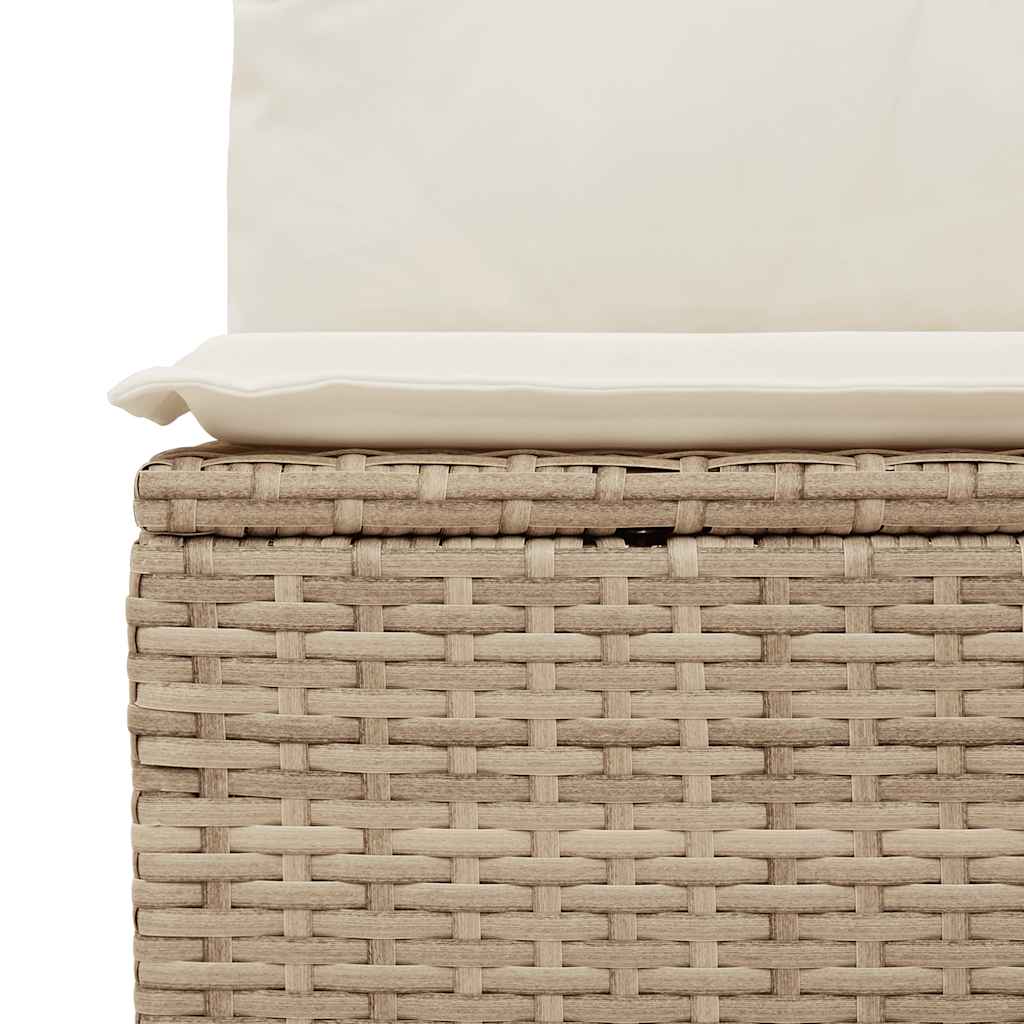 6-Piece Beige Poly Rattan Garden Sofa Set with Acacia & Cushions