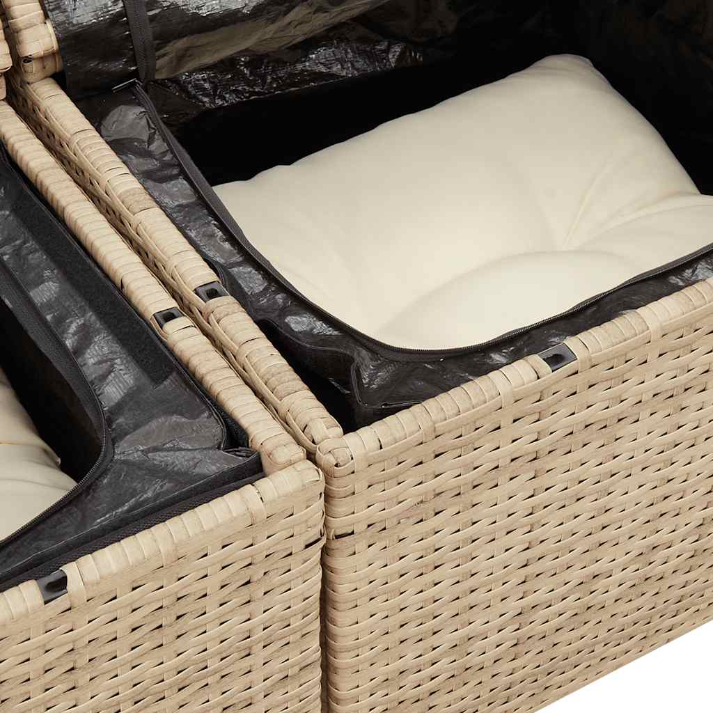 6-Piece Beige Poly Rattan Garden Sofa Set with Acacia & Cushions