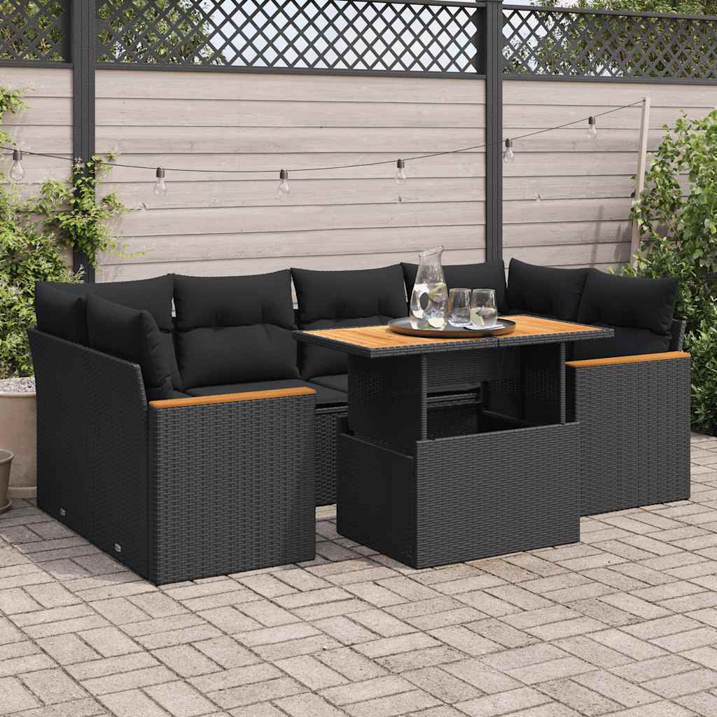 6-Piece Poly Rattan Garden Sofa Set with Cushions, Acacia