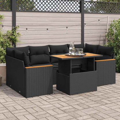 6-Piece Poly Rattan Garden Sofa Set with Cushions, Acacia