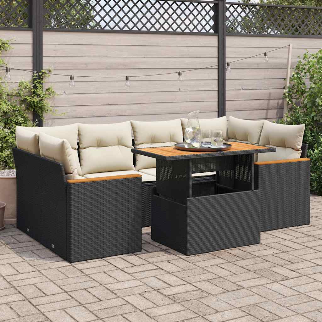 6-Piece Poly Rattan Garden Sofa Set with Cushions, Acacia