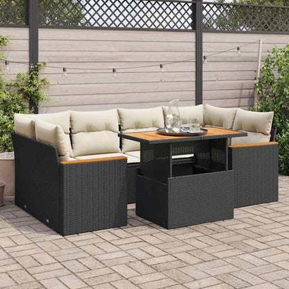 6-Piece Poly Rattan Garden Sofa Set with Cushions, Acacia